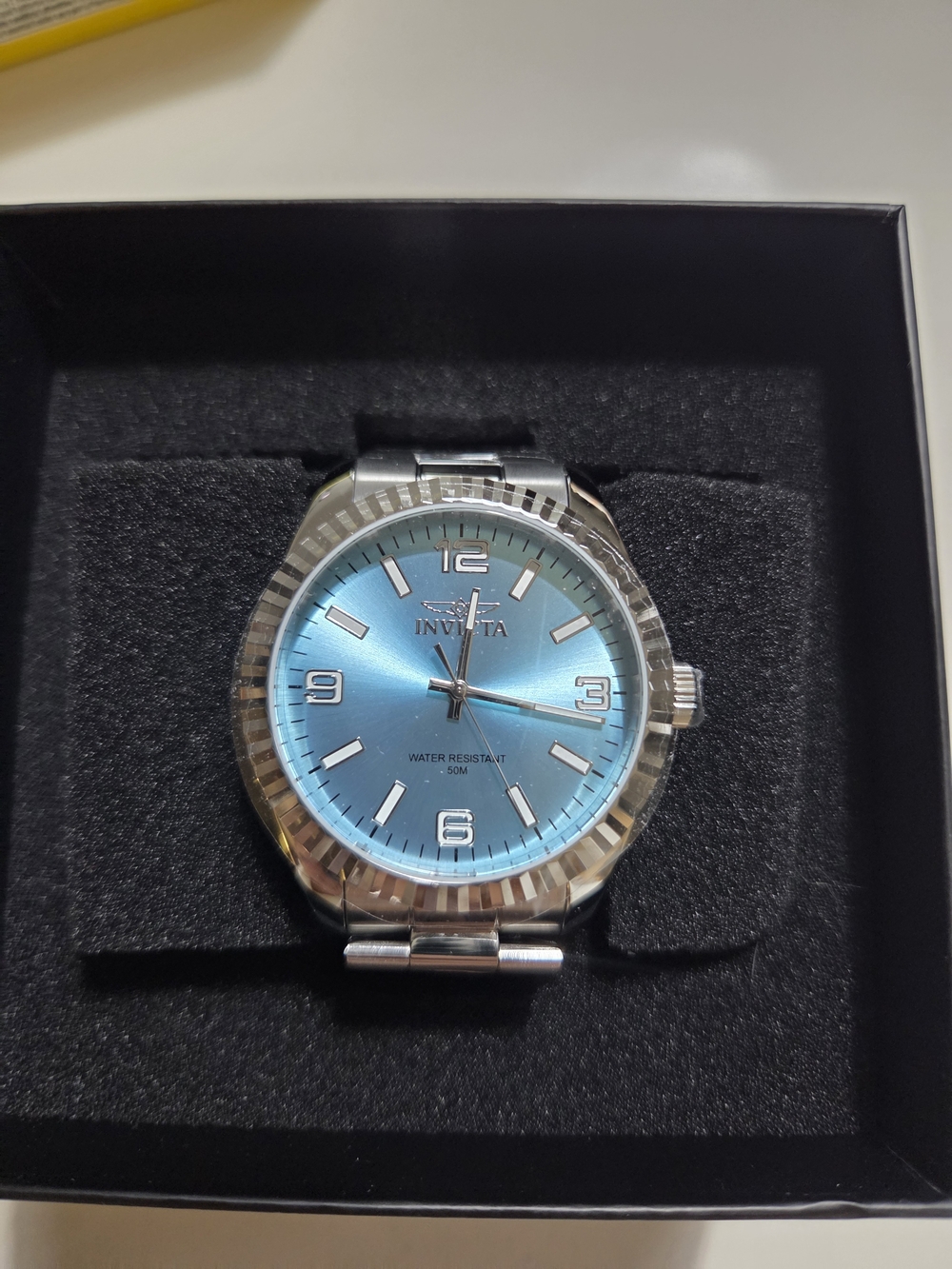 Invicta Men's Silver Watch with Blue Sunburst Dial